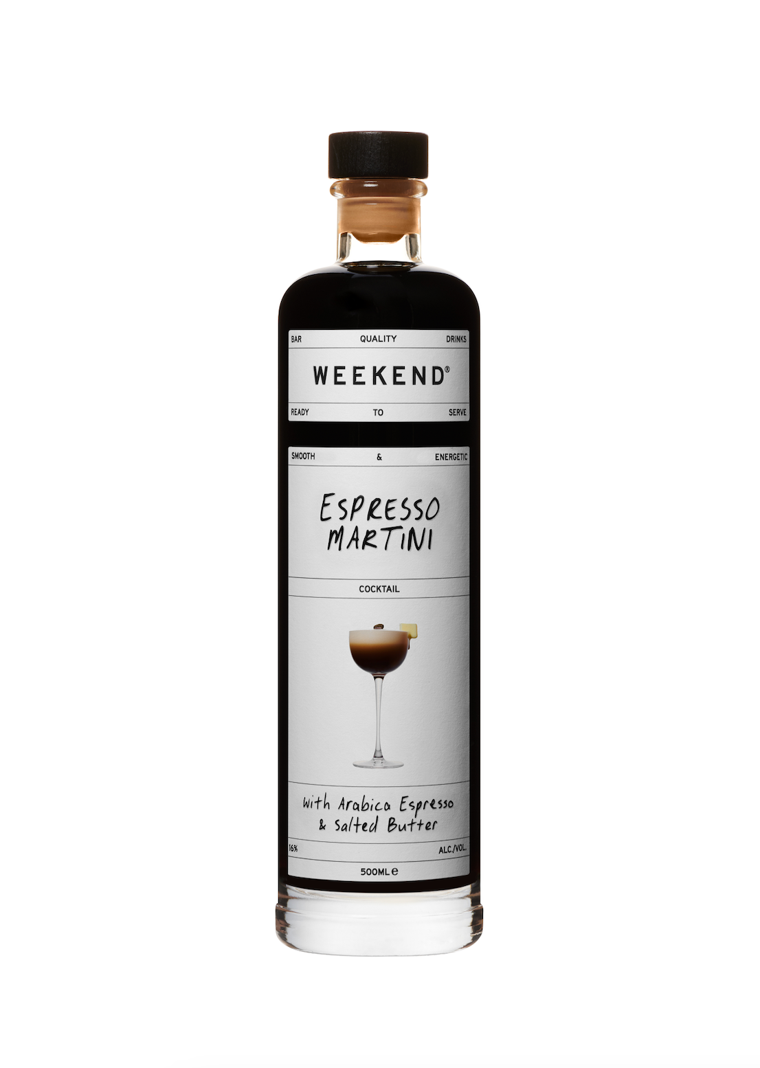 Pre-mixed espresso martini cocktail in a bottle