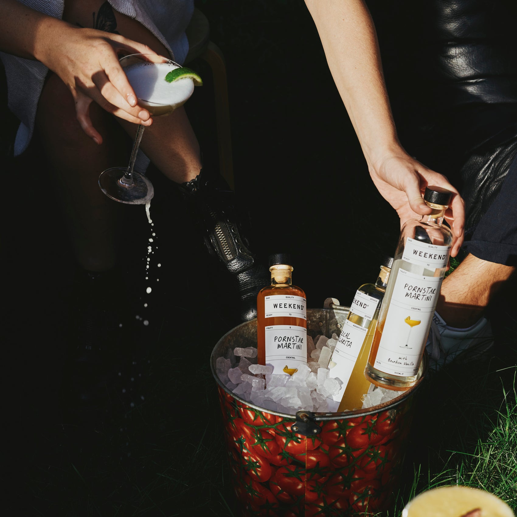 cocktail bottles in ice bucket