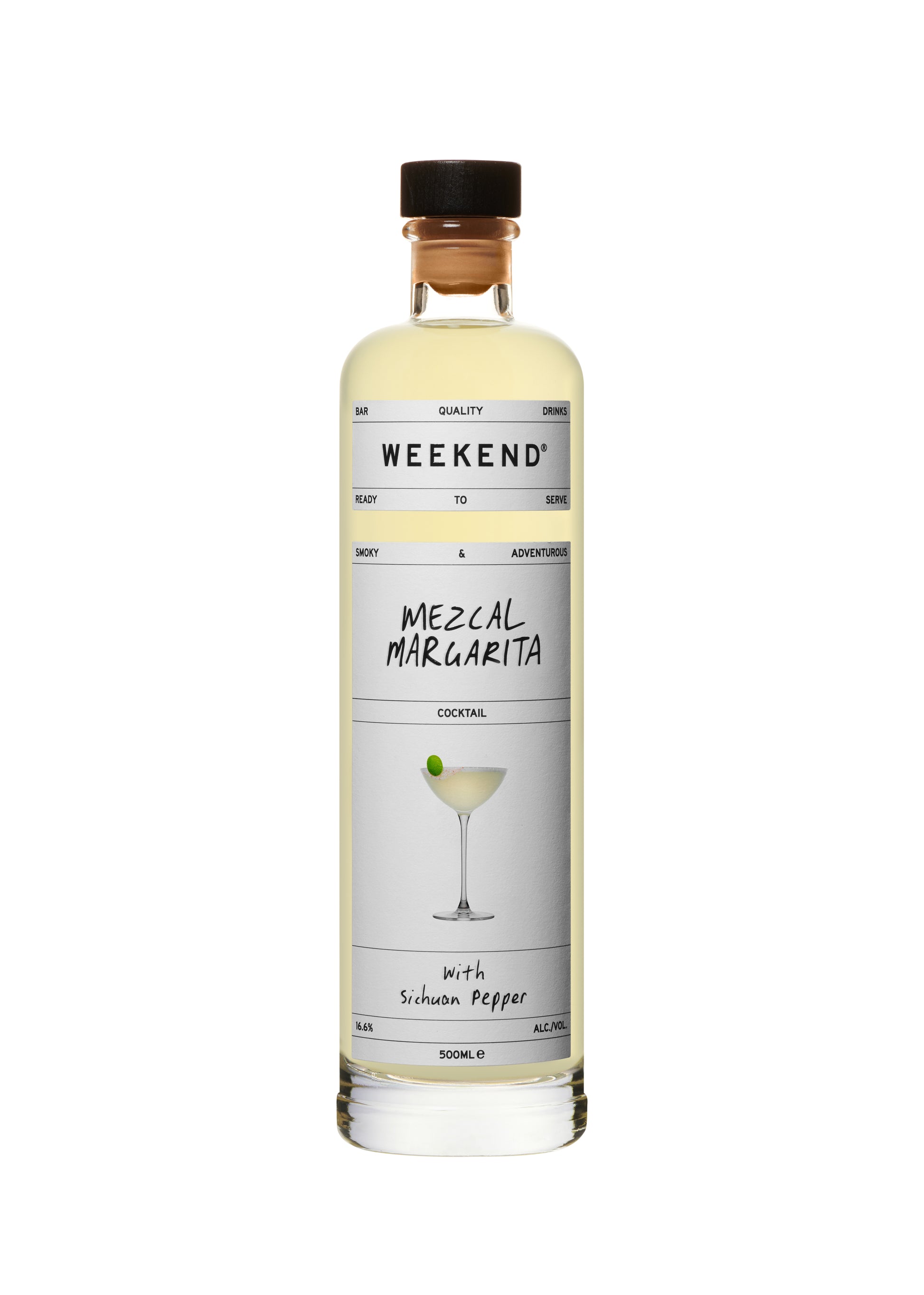 Pre-mixed mezcal margarita cocktail in a bottle